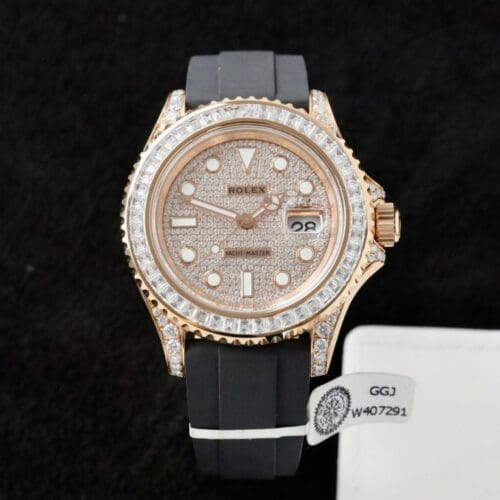 Rolex Yacht-Master Replica Watches Gold Wrapped + Moissanite Diamonds Hong Kong 40mm